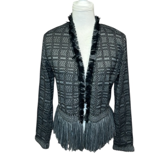 NIC+ZOE Charcoal Textured Blazer With Fringe Hem And Ruffled Collar - Picture 2 of 6
